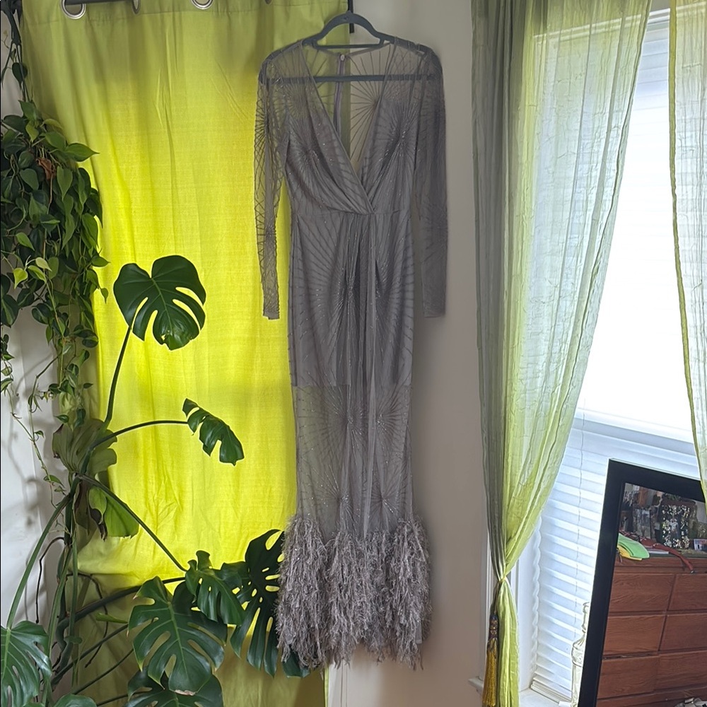 ASOS Gray Maxi Dress with Feather Detail